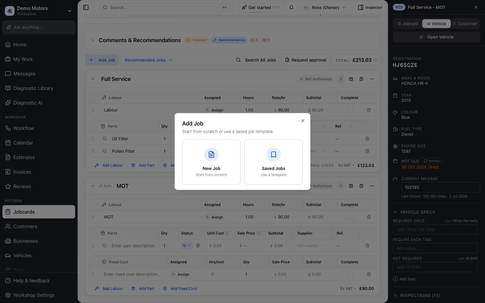 Add Job: start from scratch or pick a saved job.