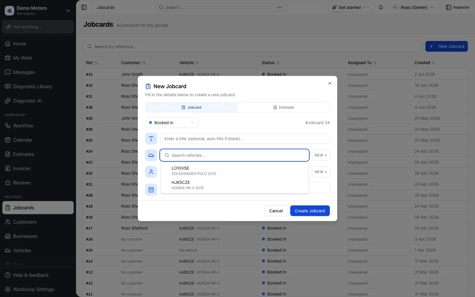 Switch the toggle at the top of New Jobcard to Estimate.