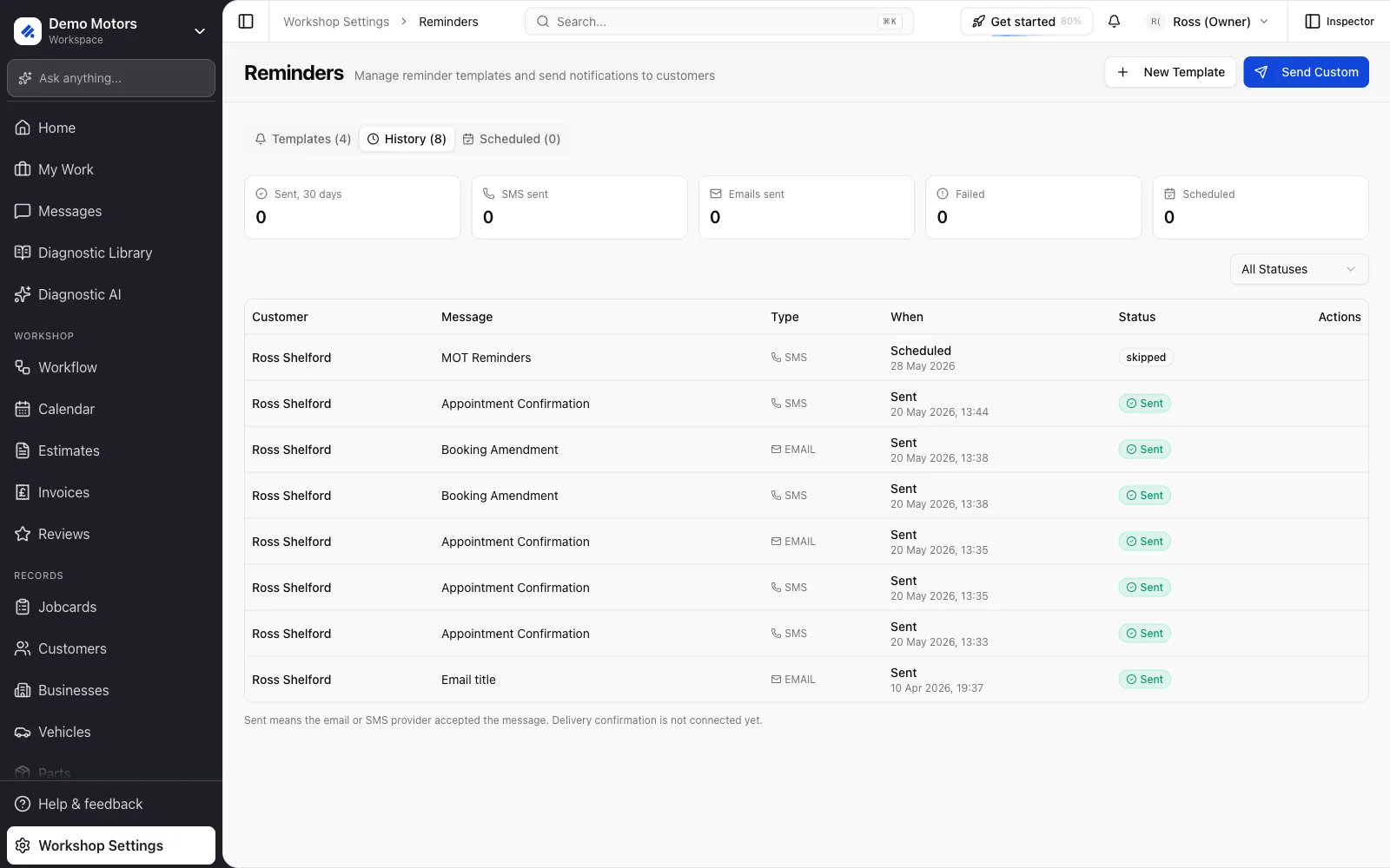 The History tab with the When and Status columns.