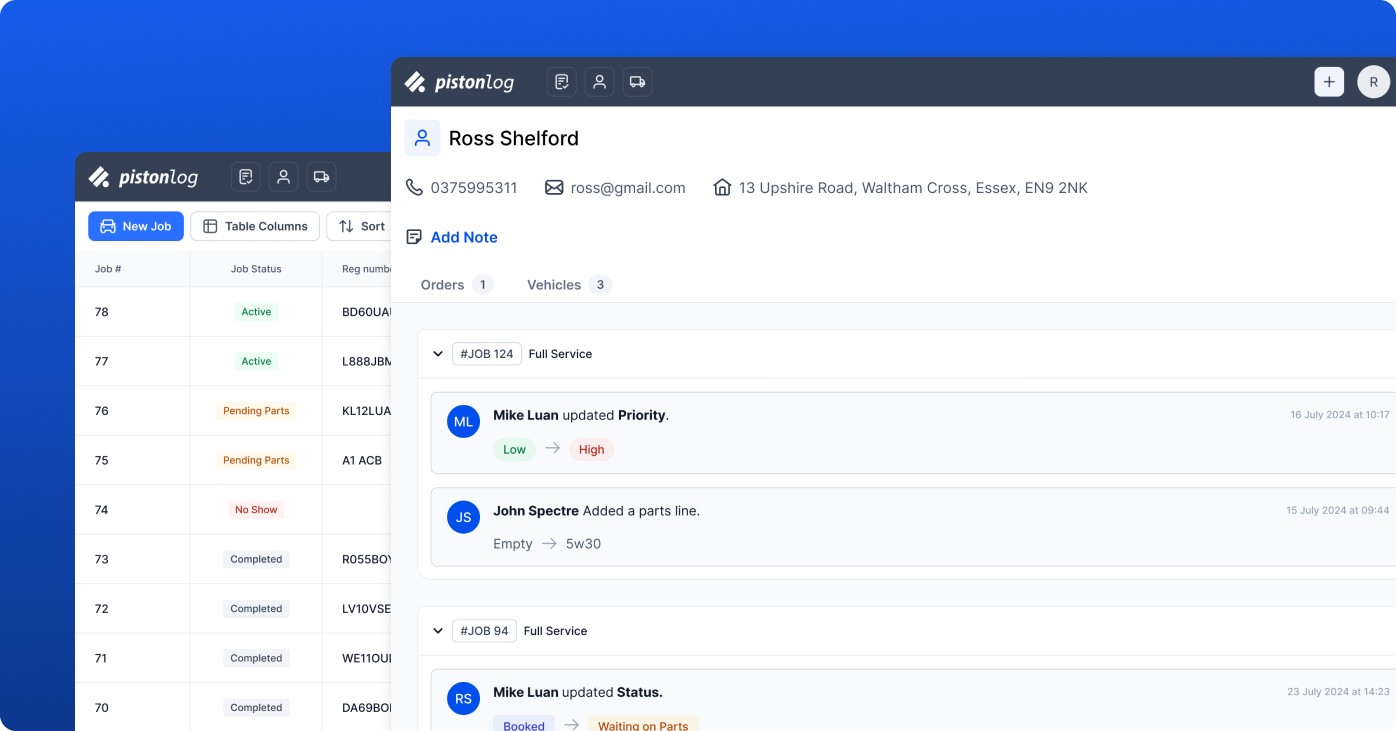 Organise jobs, customers, vehicles